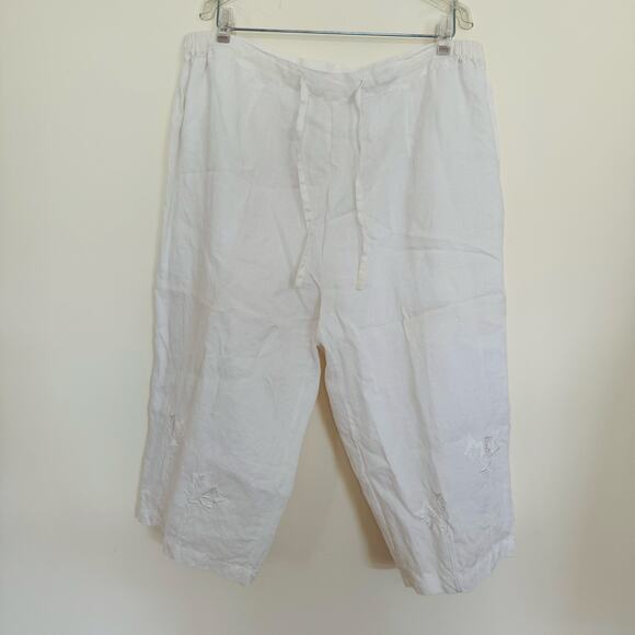 Cleopatra White Linen Embroidered Ivy Cropped Pants & Tank Top & Blause Size XL - Picture 2 of 16